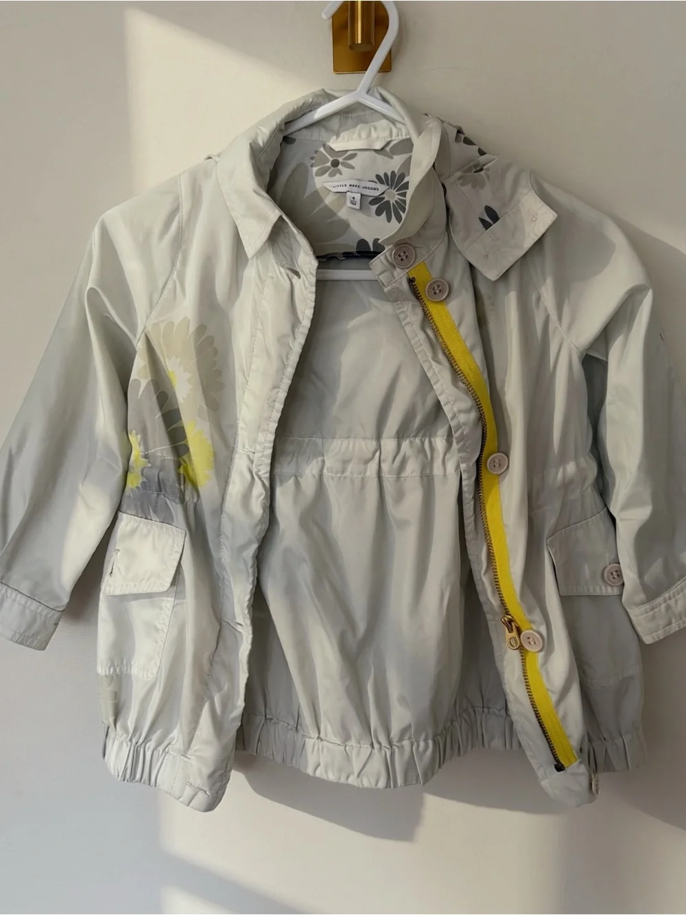 Little Marc Jacobs Cream Hooded Raincoat with Yellow Trim